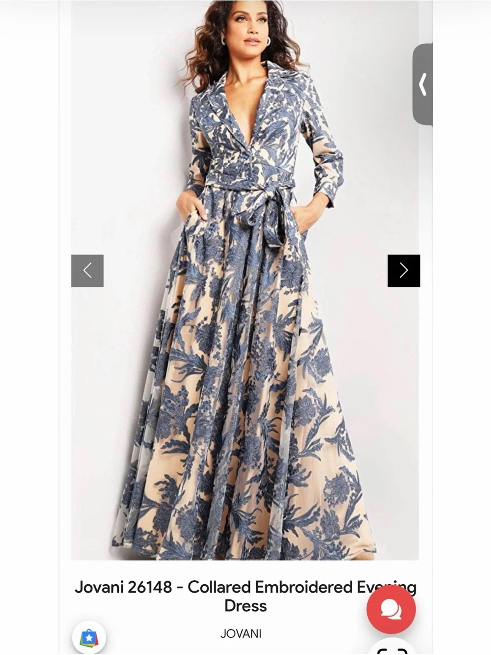 Jovani Beige and Navy Floral Long Dress - Picture 8 of 8